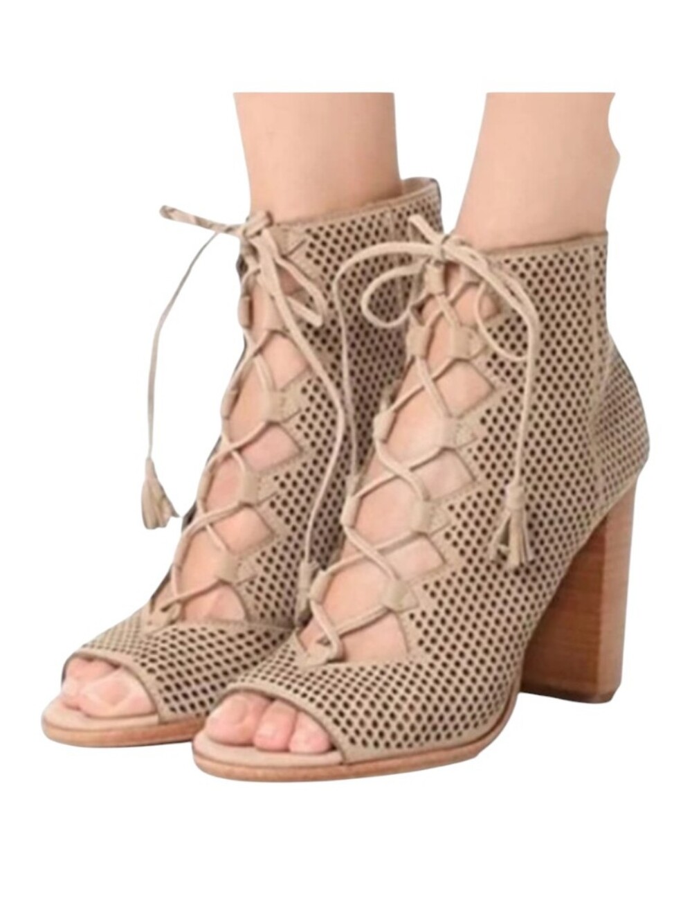 Frye Gabby Perforated Ghillie Lace Heels / Sandals | Laser Cut - Size 8